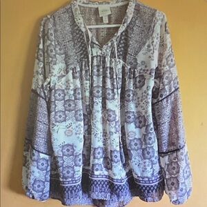 Knox Rose Patchwork Blouse - Blue and Cream